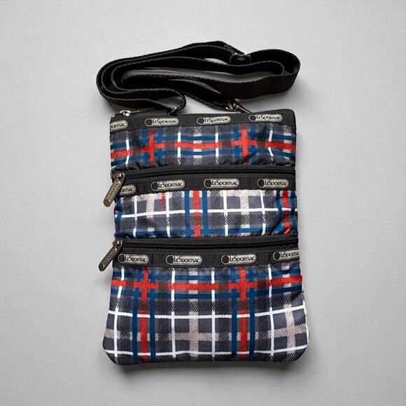 LeSportsac 3-Zip Adjustable Crossbody Bag Travel Small Multi-Color Plaid Nylon - Picture 4 of 9